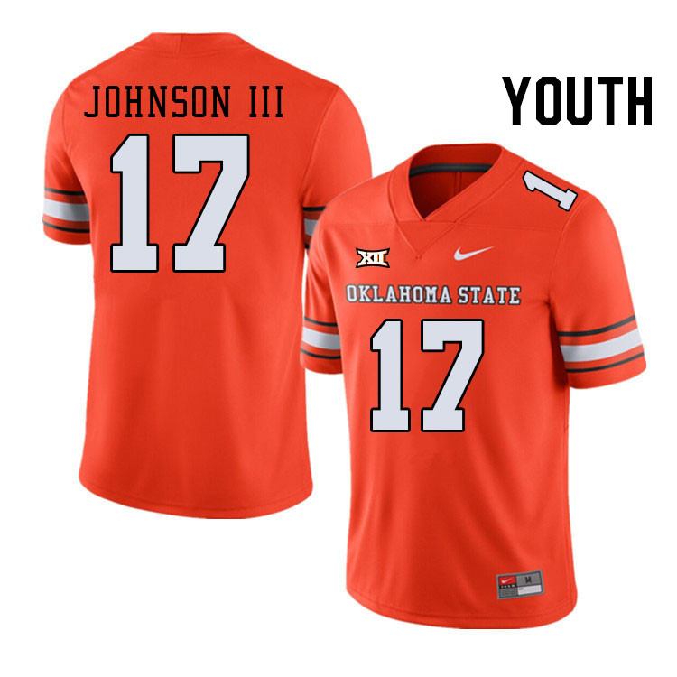 Youth #17 Leon Johnson III Oklahoma State Cowboys College Football Jerseys Stitched-Alternate Orange - Click Image to Close